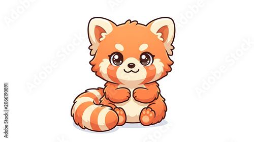 Cute red panda sitting and looking adorable on white background