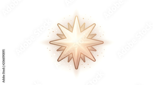 Golden starburst with glowing light and sparkles on white background