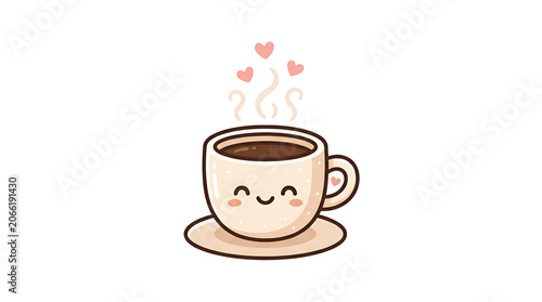 Smiling coffee cup with hearts