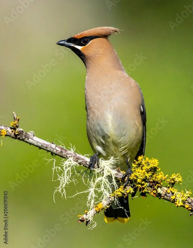 A brown bird with distinctive crest perches on a branch