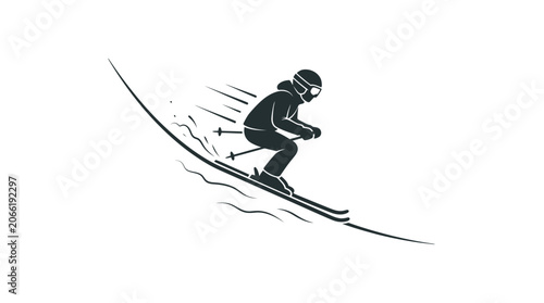 Quadro su tela Silhouette skier descending snowy slope, dynamic motion, winter sport icon