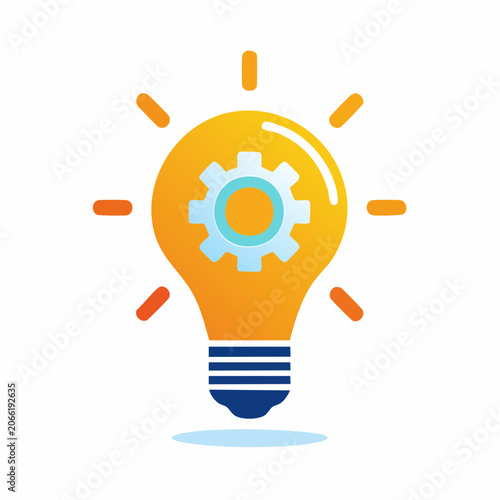 Lightbulb with Gear Icon Symbolizing Innovation and Ideas