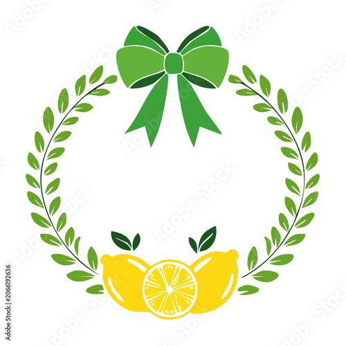 Laurel wreath with lemons and green bow illustration