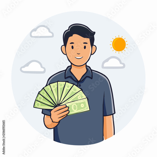 Man holding fan of money