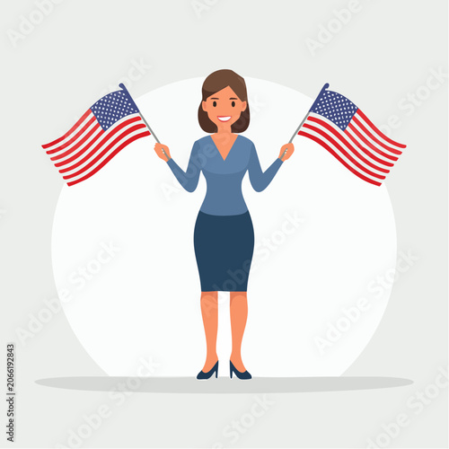 Woman Holding American Flags