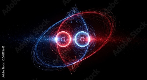 Vibrant Red Blue Glowing Energy Orbs.