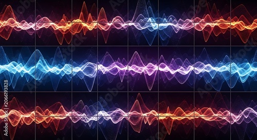 Vibrant sound wave graphic illustration.