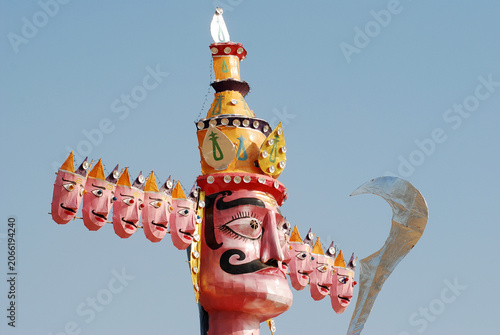 фотографія A large, vibrant, colorful handmade effigy of the ten-headed demon king Ravana s