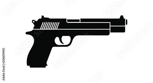 Handgun Silhouette On White Background A Monochrome Firearm Illustration