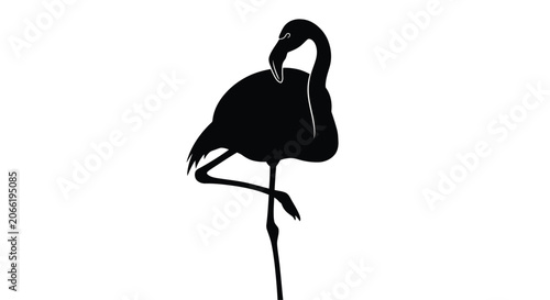 Flamingo Silhouette Against White Background Minimalist Bird Shape