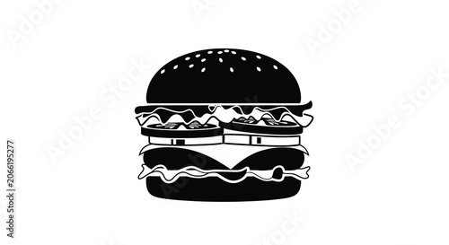 Burger Silhouette On White Background A Minimalist Food Icon