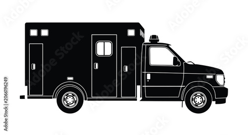 Ambulance Silhouette On White Background Medical Transport Vehicle Outline