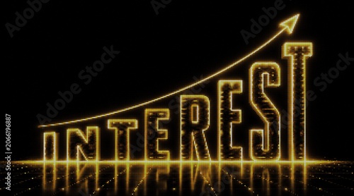 Glowing Growing Interest Word With Upward Arrow