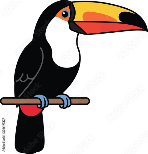 Foto Colorful Toucan Cartoon Bird Isolated on White Background, Tropical Wildlife Ill
