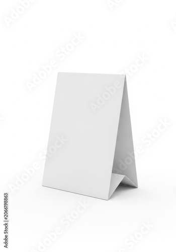 Blank white paper table tent card mockup for restaurant menu or promotional display on a flat surface to showcase your design branding information for marketing and advertising