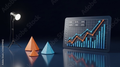 Financial Growth Chart with Pyramids and Spotlight.