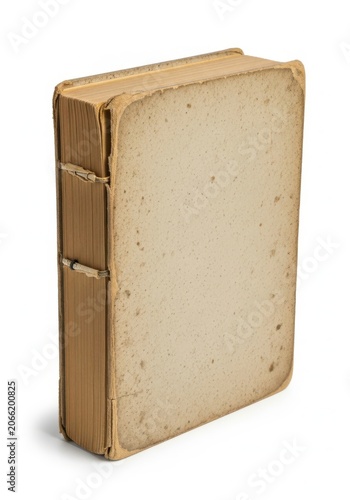 Old vintage book with a light green cover standing upright and showing its worn leather spine and textured pages for a classic library or history concept look