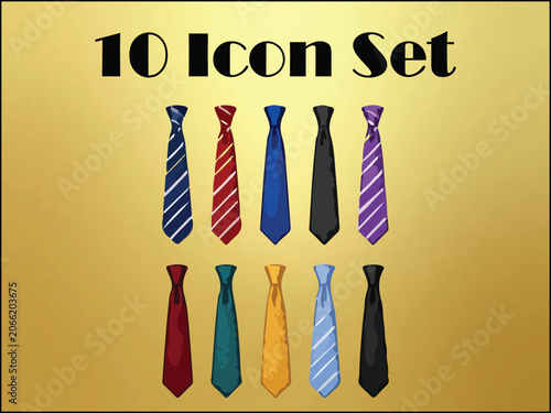 10 Necktie Vector Icon Set, Colorful Business Ties for Formal Wear and Corporate Fashion Design