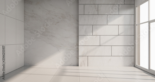 Empty white granite tiles design room interior design 3d rendering