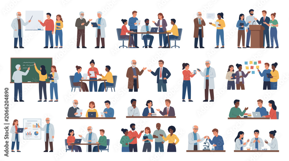 Fototapeta premium Flat Style Education and Science Characters in Flat Design