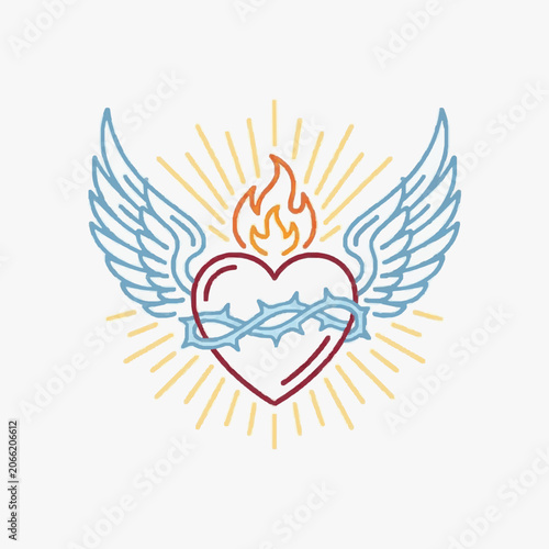 фотографія Sacred Heart Symbol with Wings and Crown of Thorns.