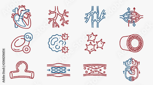 Fotografi Medical science icons representing human circulatory system and cellular biology