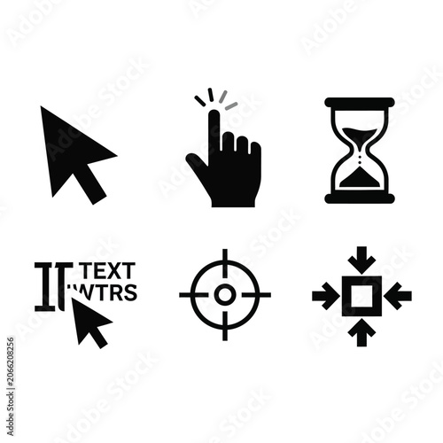 Black UI Icons Set on White Background for Web Design and User Interface