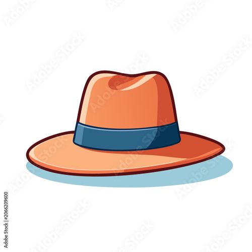 Orange Cowboy Hat with Blue Band Flat Illustration