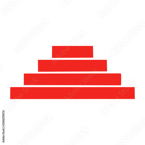 Red flat design pyramid icon with steps