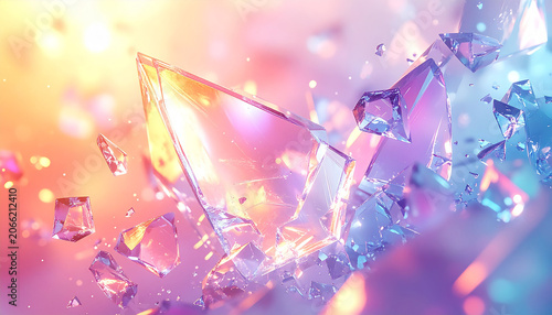 Holographic shattered crystal fragments with iridescent light dispersion