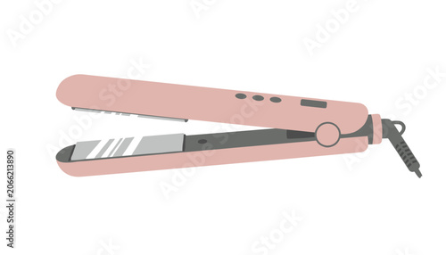 Pink electric flat iron hair straightener tool with ceramic plates and digital buttons isolated on white background.