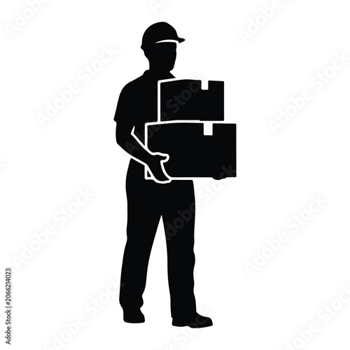 Silhouette of warehouse worker holding two boxes person