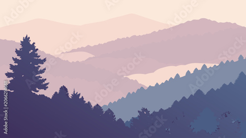 Mountain landscape serene pastel gradient in soft atmospheric lighting for nature backgrounds.