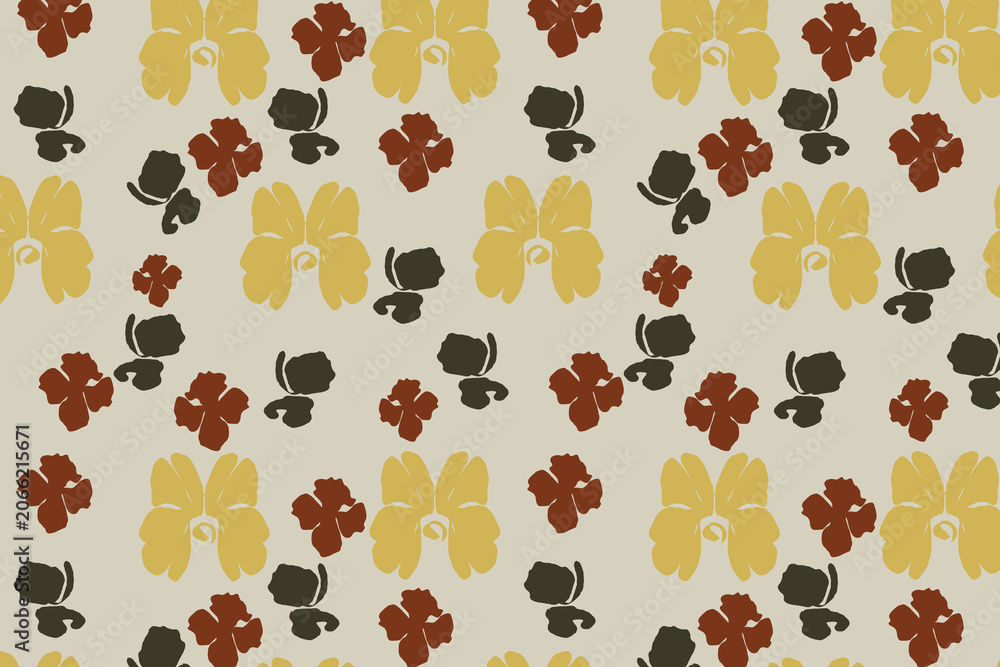 Fototapeta premium Earth tone minimal floral seamless pattern with soft elegant outlines, designed for a calm luxury mood suitable for packaging, textiles, home décor, and branding use.