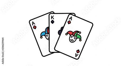 Gambling playing cards with colorful jester faces