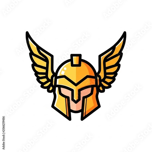 Warrior golden helmet with large majestic wings