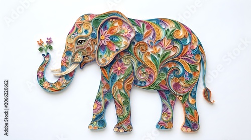 Beautiful Filigree Paper Quilling Elephant, Decorative Handmade Art