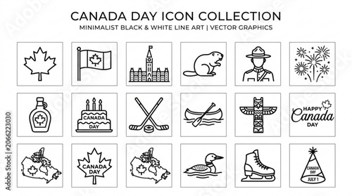 Canada day icon collection in minimalist black