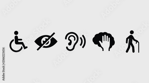 Εκτύπωση καμβά Five accessibility representing wheelchair, blindness, hearing, cognitive suppor