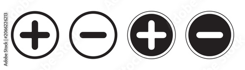 Cuadro en lienzo Plus and minus symbols in circle icon vector.