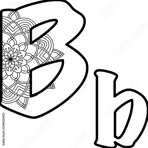 Mandala Alphabet Letter B Coloring Page Vector.