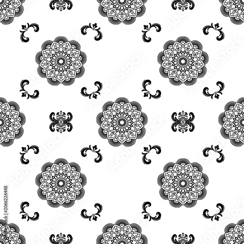 Elegant Black and White Mandala Seamless Pattern Vector.