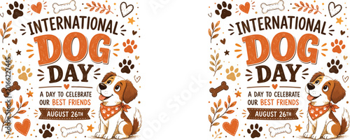 International dog day illustration with beagle and floral elements