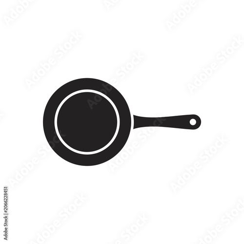 A minimalist flat lay features a frying pan on a clean white surface with a simple composition that is a bright and organized still life still life.