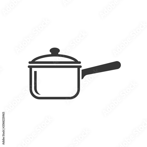 A simple line drawing of a saucepan with a lid on a white background in a minimalist style.
