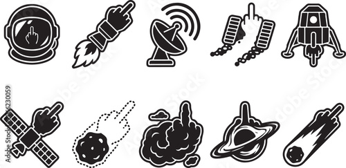 Fotografija Set of ten black and white space-themed featuring an astronaut helmet, rocket, s