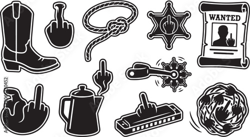 Canvastavla Collection of wild west themed featuring cowboy boots, lassos, sheriff badges, w