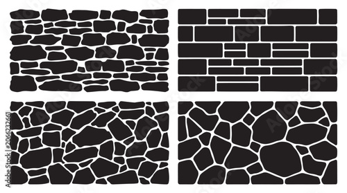 Foto Stone Wall And Brickwork Patterns Black And White Silhouette