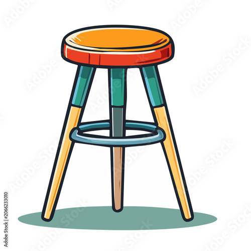 Cartoon bar stool with orange seat and colorful legs