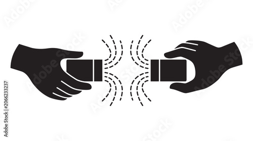 Photos Magnetism Concept Silhouette, Hands Holding Magnets with Magnetic Field Lines